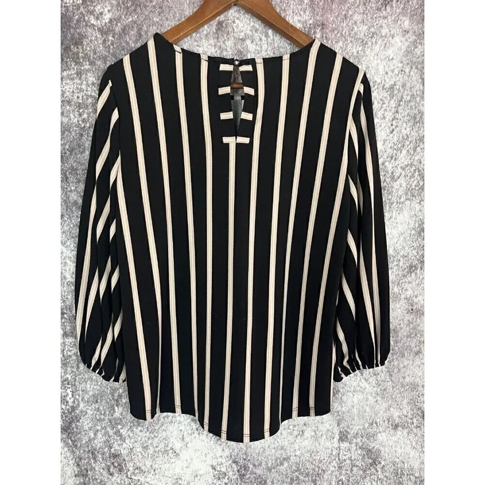 Adrianna Papell Shirt Womens Small Black Striped Yoke Office Sleek Mod Secretary